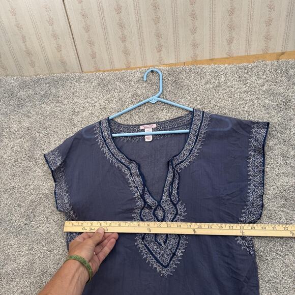 Calypso Shirt Womens Medium Blue Embroidered Tunic Boho Sheer Vanessa Cotton Top - Picture 2 of 7